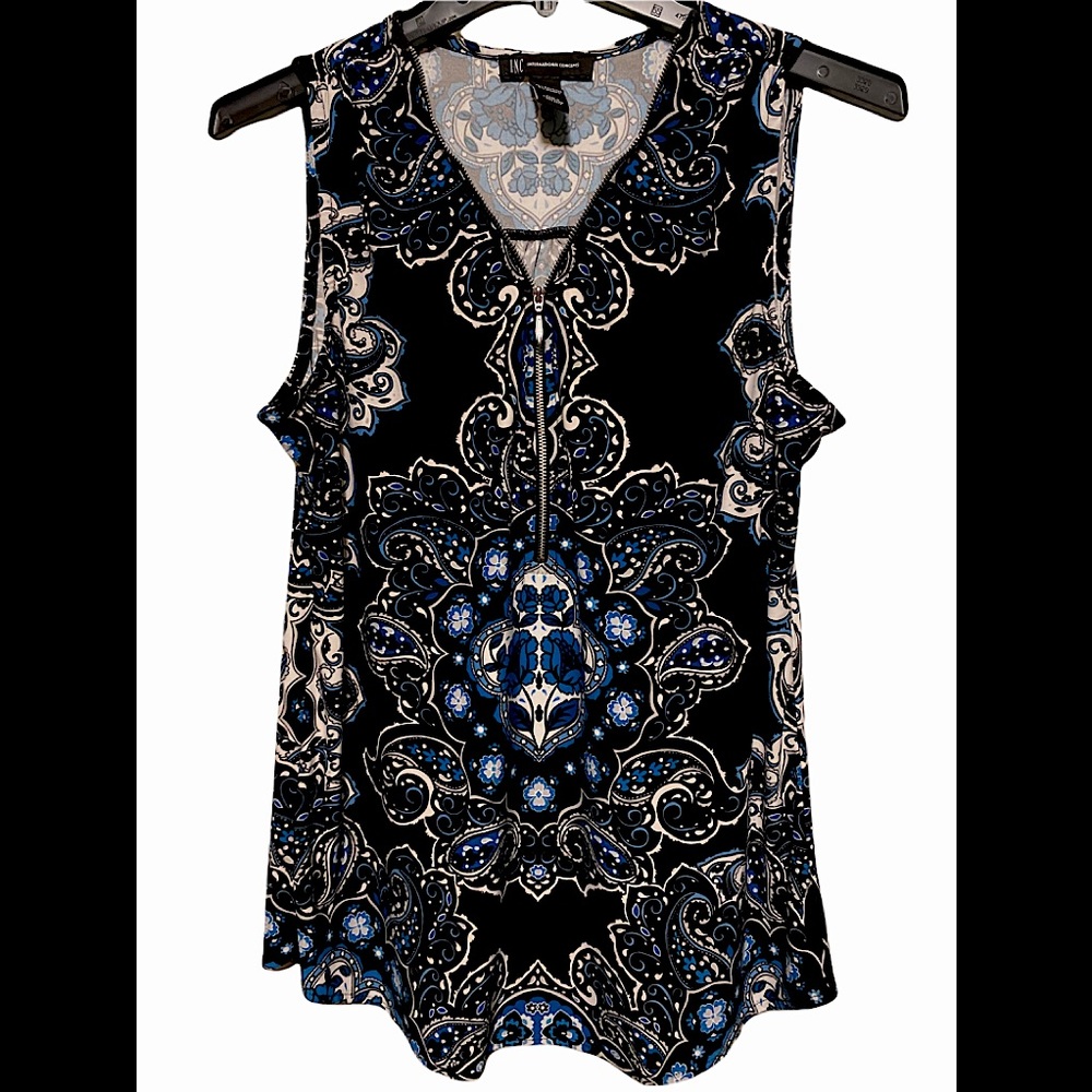 INC Sleveless Daytime Blouse Blue/Black Size M